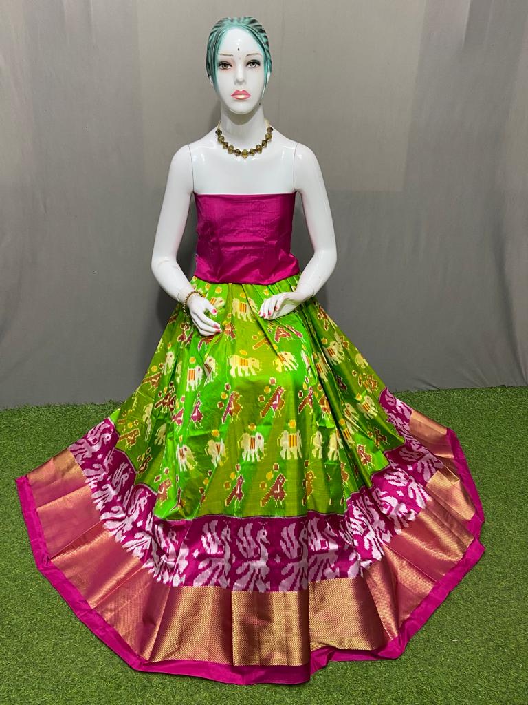 Pochampally pure silk ikkat lehenga | Cotton sarees online, High waisted  skirt, Ikkat saree