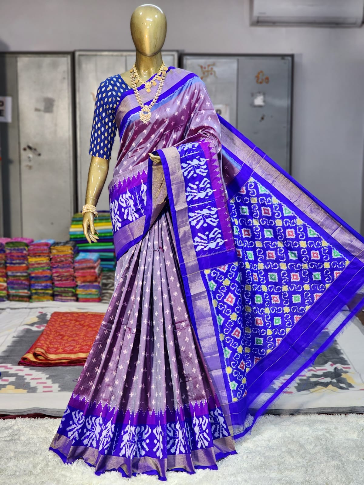 Pochampally silk saree cs blue and pink with allover ikat weaves and i –  Cherrypick