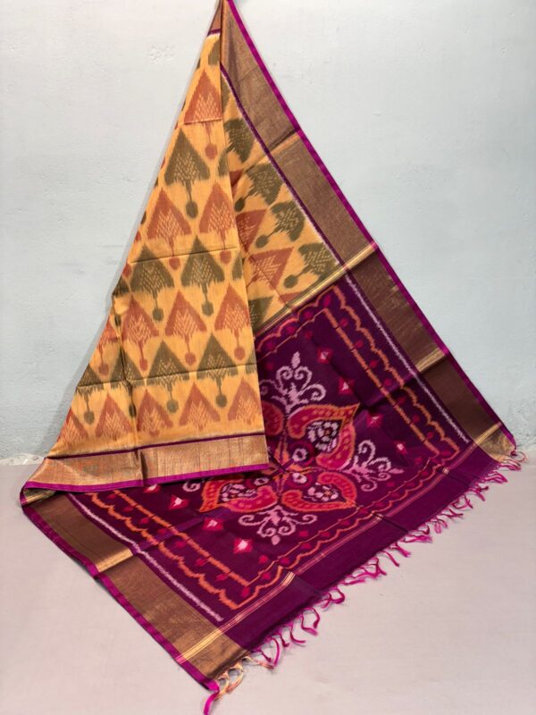 Pure Ikkat Sico  Silk Cotton  Sarees, 4 Inch Border Handloom Saree With Blouse - PRS4SICO00056