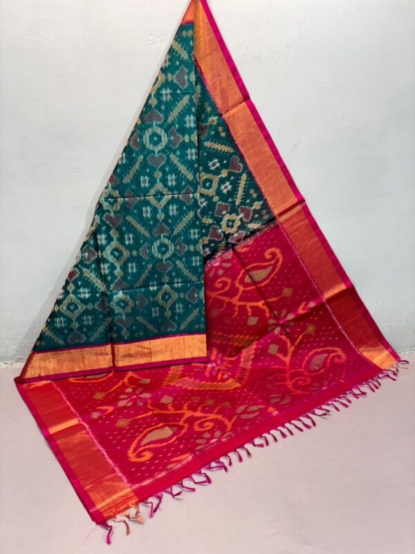 Pure Ikkat Sico  Silk Cotton  Sarees, 4 Inch Border Handloom Saree With Blouse - PRS4SICO00058