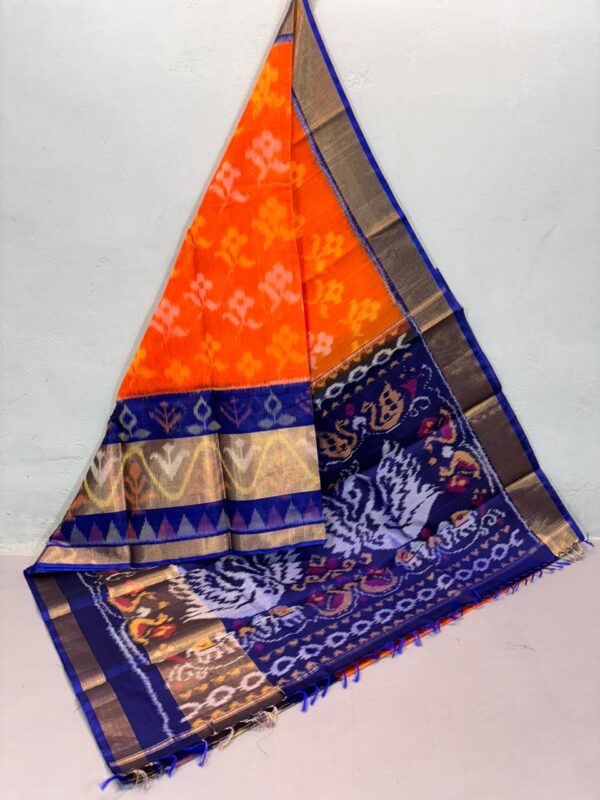 Pure Ikkat Sico ( Silk Cotton ) Sarees, 14 Inch Border Handloom Saree With Blouse - 14SICO0019