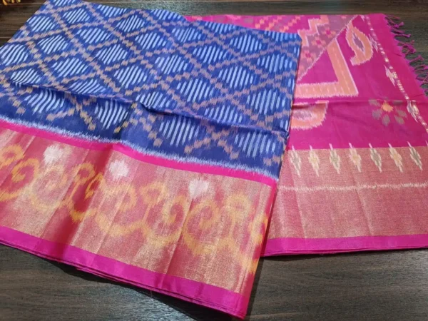 Pure Ikkat Sico  Silk Cotton  Sarees, 8 Inch Border Handloom Saree With Blouse - PRS8SICO00025