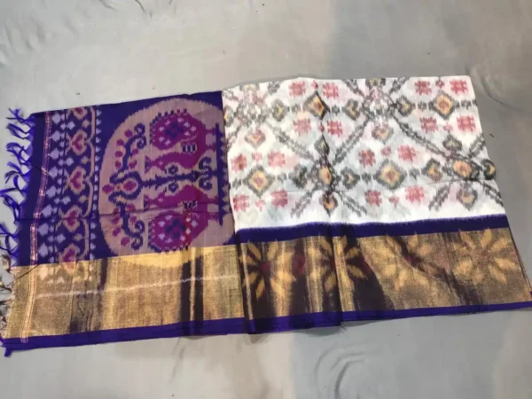 Pure Ikkat Sico  Silk Cotton  Sarees, 8 Inch Border Handloom Saree With Blouse - PRS8SICO00028