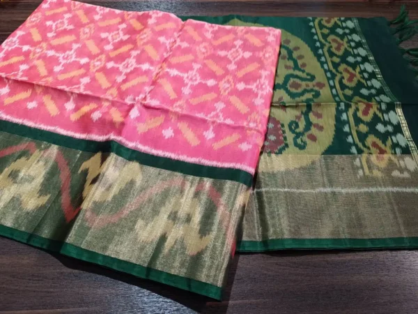 Pure Ikkat Sico  Silk Cotton  Sarees, 8 Inch Border Handloom Saree With Blouse - PRS8SICO00031