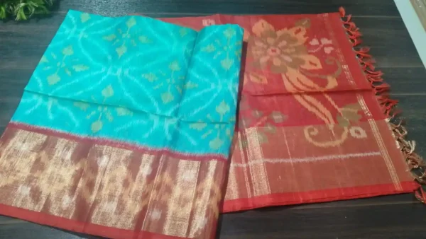 Pure Ikkat Sico  Silk Cotton  Sarees, 8 Inch Border Handloom Saree With Blouse - PRS8SICO00033