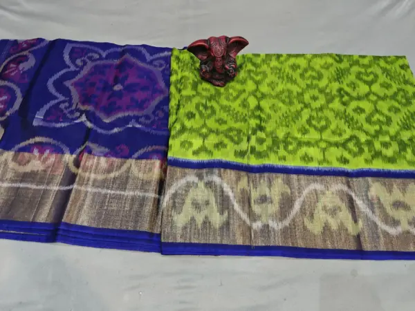 Pure Ikkat Sico  Silk Cotton  Sarees, 8 Inch Border Handloom Saree With Blouse - PRS8SICO00035