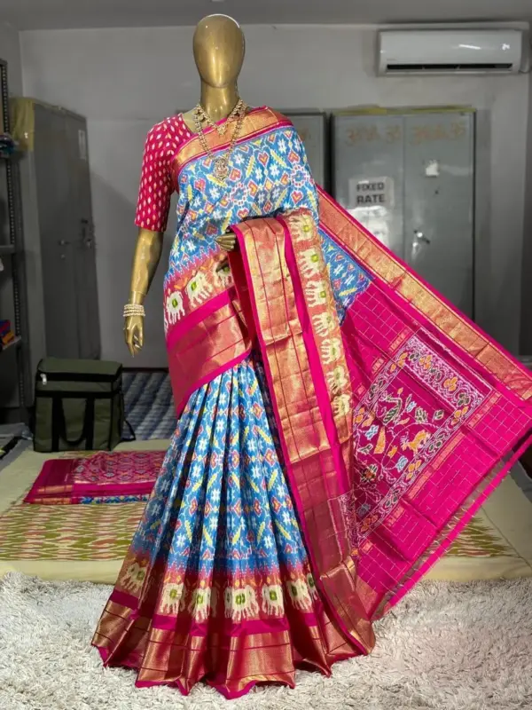 Pochampally  Ikkat Silk  Sarees  With Blouse | Double Ikkat  Sarees -SMSS13006