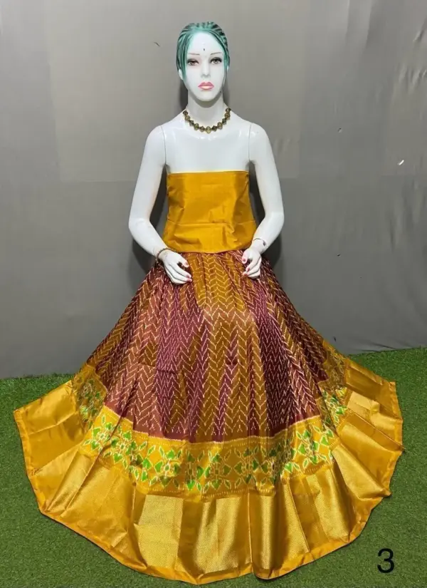 Ikkat Pochampally Lehengas - Handloom Silk Lehenga with blouse Unstitched - SRL750034