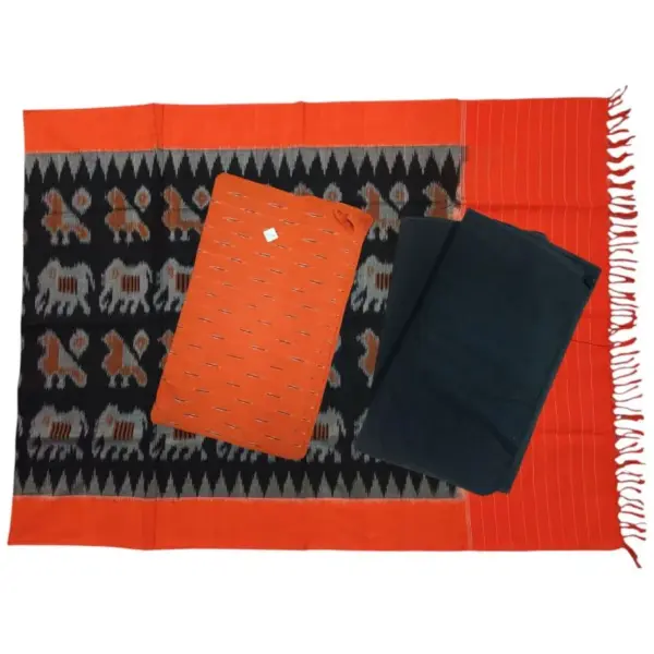 Pochampally Double Ikkat Cotton Dress Materials Unstitched Ethnic Suits - DIDM00022