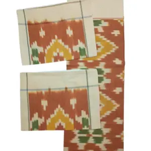 Pochampally Ikkat HandWovened 100% Cotton Double Bedsheet with 2 Pillow Covers - IKDB00076