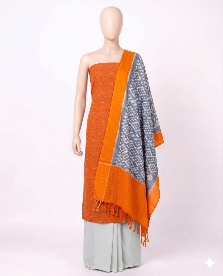 Pochampally Double Ikkat Cotton Dress Materials Unstitched Ethnic Suits - DIDM00010