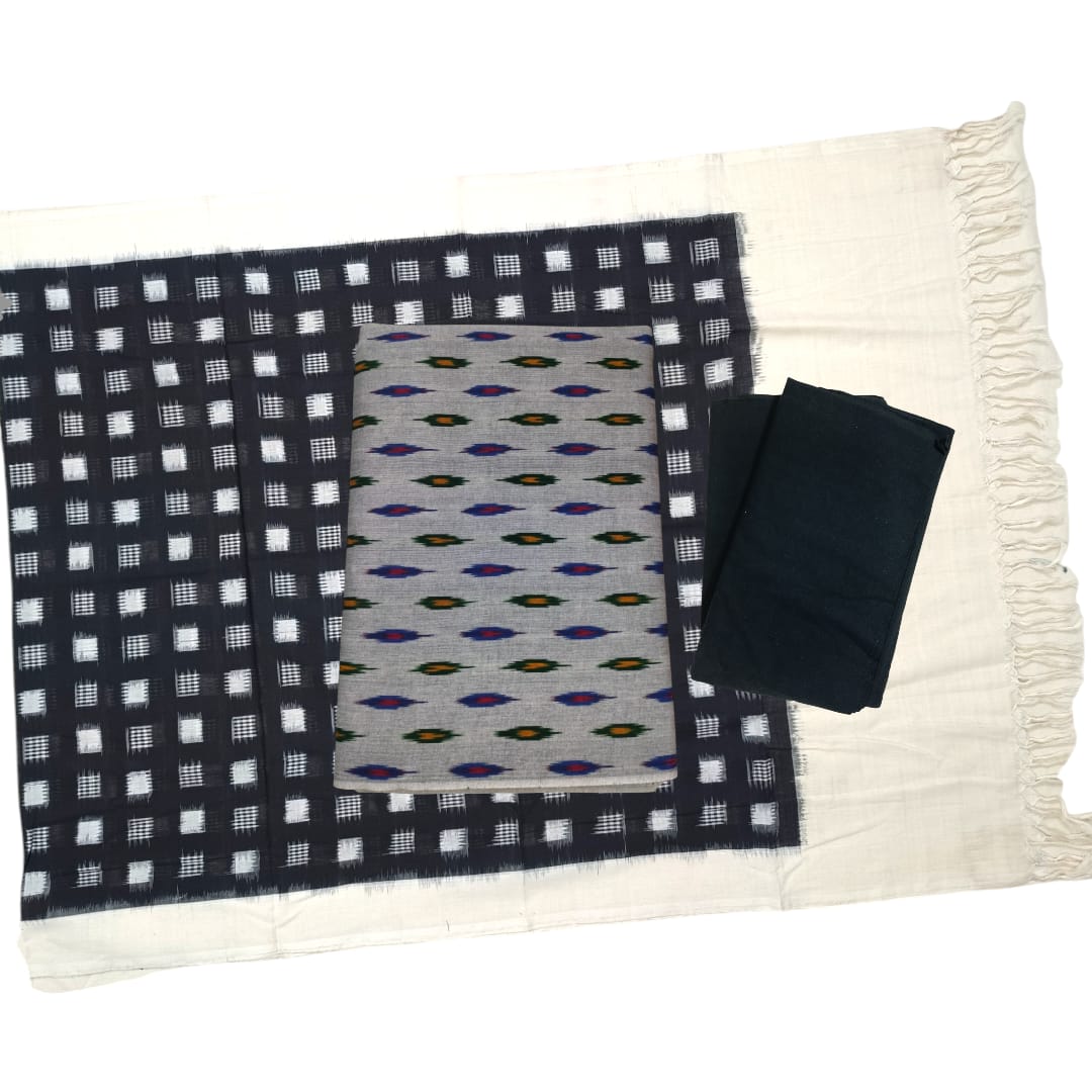 Pochampally Double Ikkat Cotton Dress Materials Unstitched Ethnic Suits - DIDM00015