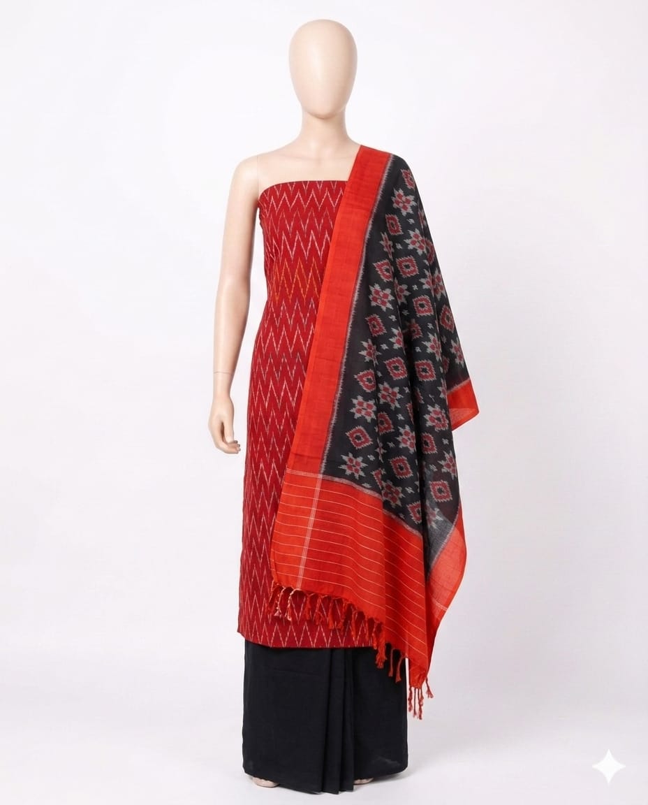 Pochampally Double Ikkat Cotton Dress Materials Unstitched Ethnic Suits - DIDM00030