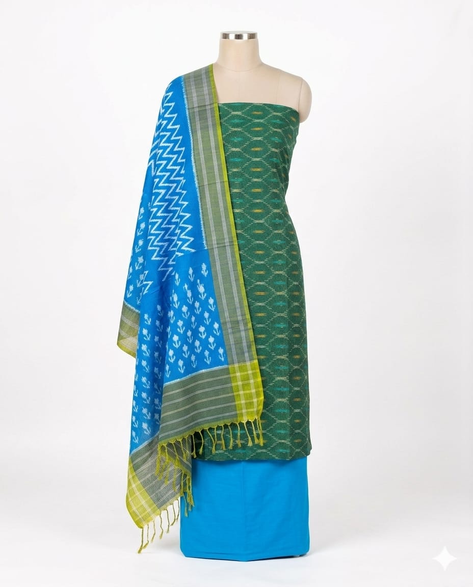 Pochampally Double Ikkat Cotton Dress Materials Unstitched Ethnic Suits - DIDM00043