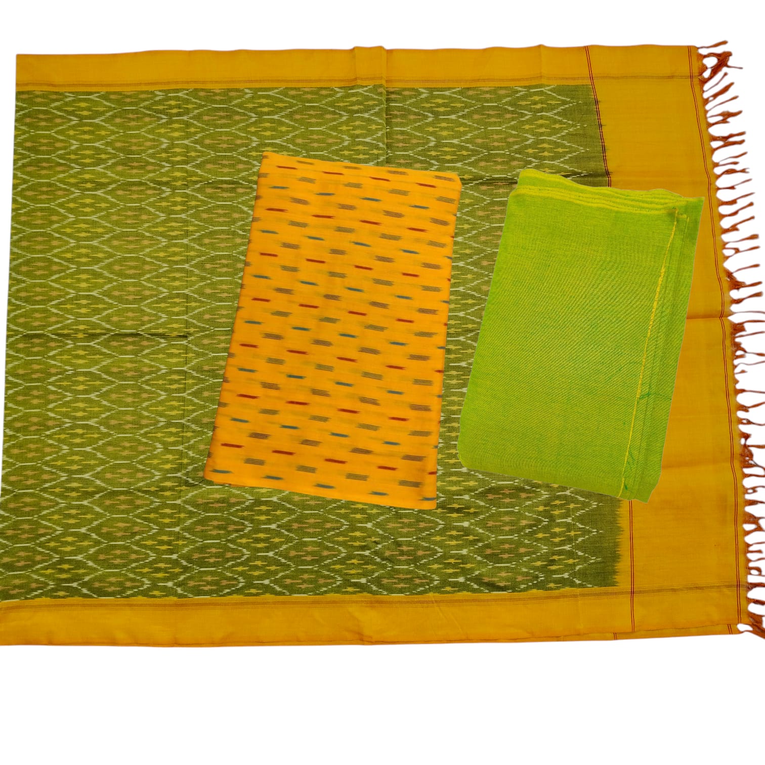 Pochampally Double Ikkat Cotton Dress Materials Unstitched Ethnic Suits - DIDM00046