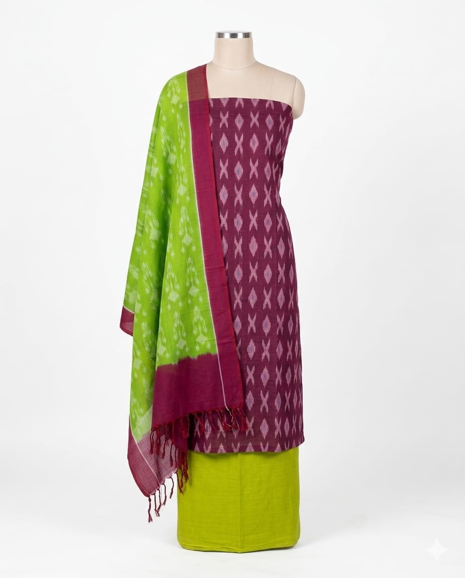 Pochampally Double Ikkat Cotton Dress Materials Unstitched Ethnic Suits - DIDM00058