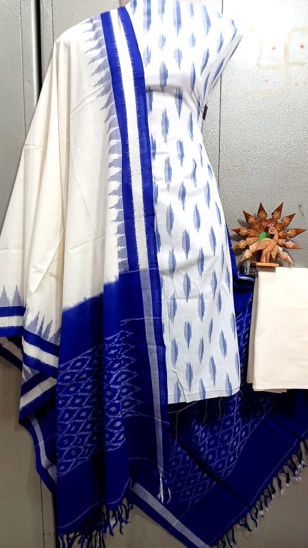 Double Ikkat Pochampally Handloom Cotton Ethnic Dress Material - VHD0103