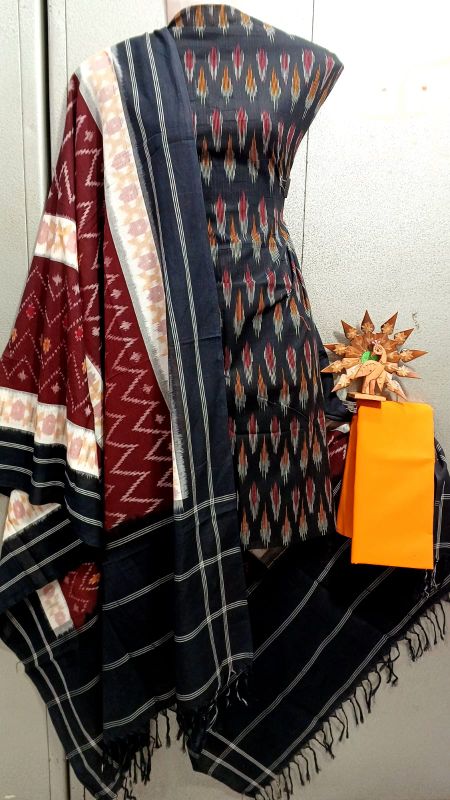 Double Ikkat Pochampally Handloom Cotton Ethnic Dress Material - VHD0109
