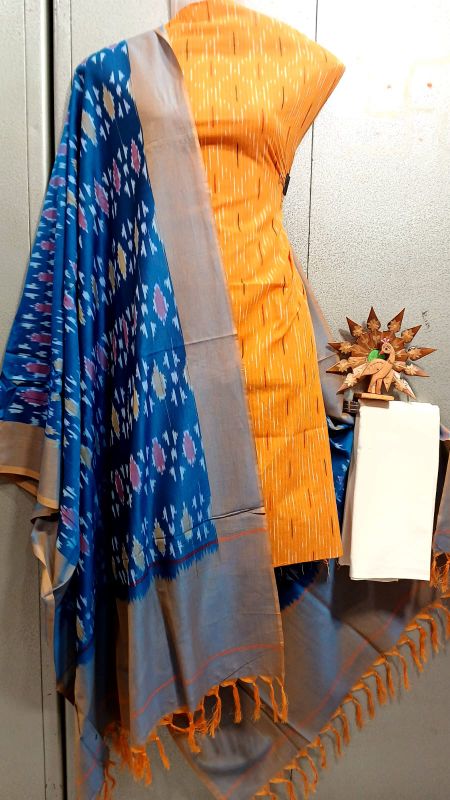 Double Ikkat Pochampally Handloom Cotton Ethnic Dress Material - VHD0111