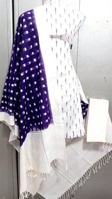 Double Ikkat Pochampally Handloom Cotton Ethnic Dress Material - VHD0115