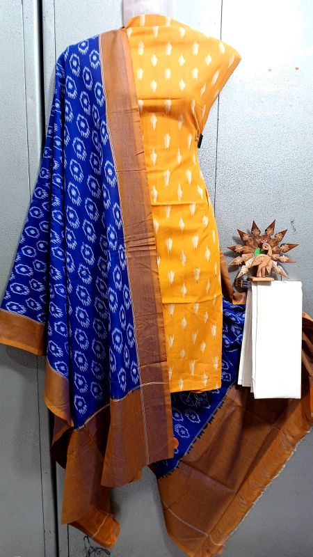 Double Ikkat Pochampally Handloom Cotton Ethnic Dress Material - VHD0117