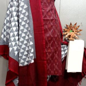 Double Ikkat Pochampally Handloom Cotton Ethnic Dress Material - VHD0118