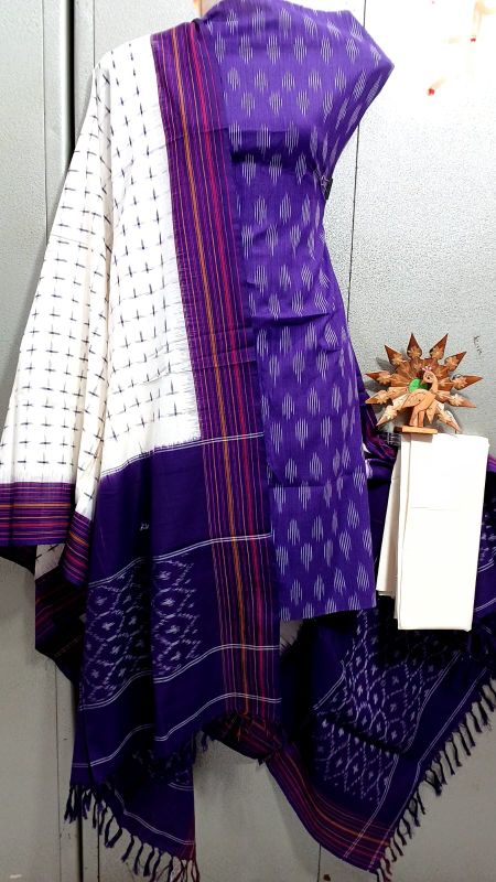 Double Ikkat Pochampally Handloom Cotton Ethnic Dress Material - VHD012