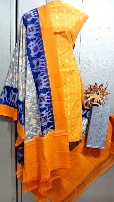 Double Ikkat Pochampally Handloom Cotton Ethnic Dress Material - VHD0121