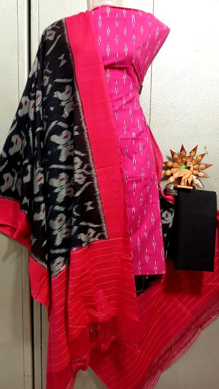 Double Ikkat Pochampally Handloom Cotton Ethnic Dress Material - VHD0124