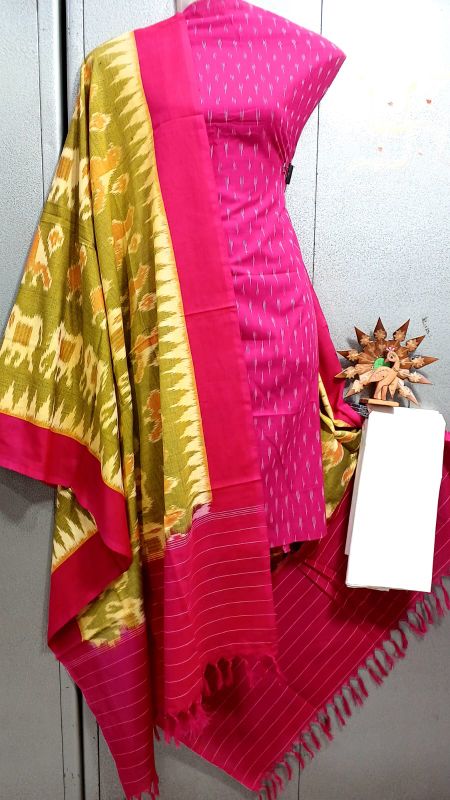 Double Ikkat Pochampally Handloom Cotton Ethnic Dress Material - VHD0125