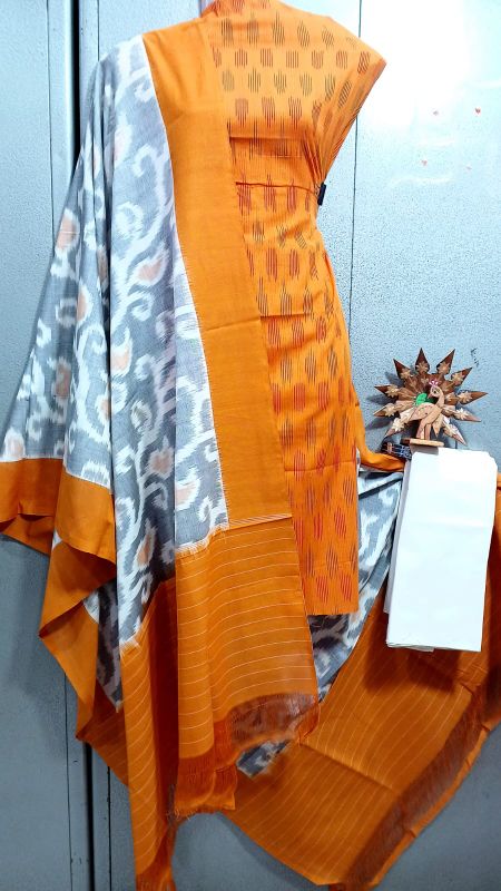 Double Ikkat Pochampally Handloom Cotton Ethnic Dress Material - VHD0126