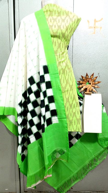 Double Ikkat Pochampally Handloom Cotton Ethnic Dress Material - VHD0127