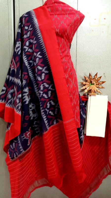 Double Ikkat Pochampally Handloom Cotton Ethnic Dress Material - VHD0128