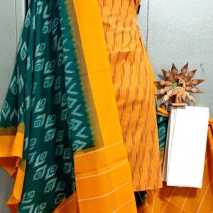 Double Ikkat Pochampally Handloom Cotton Ethnic Dress Material - VHD0129