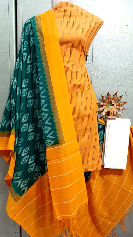 Double Ikkat Pochampally Handloom Cotton Ethnic Dress Material - VHD0129