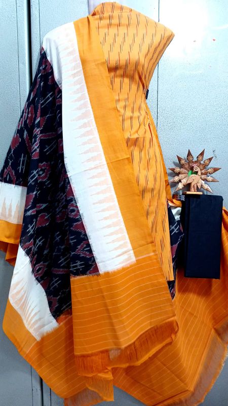 Double Ikkat Pochampally Handloom Cotton Ethnic Dress Material - VHD0130