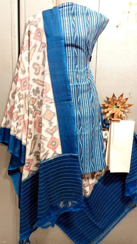 Double Ikkat Pochampally Handloom Cotton Ethnic Dress Material - VHD014