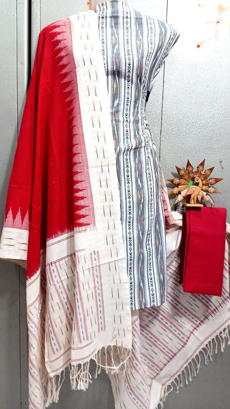 Double Ikkat Pochampally Handloom Cotton Ethnic Dress Material - VHD018