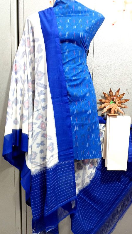 Double Ikkat Pochampally Handloom Cotton Ethnic Dress Material - VHD020