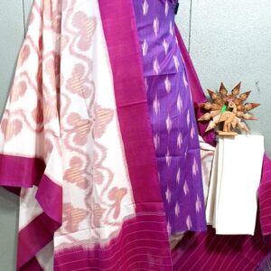 Double Ikkat Pochampally Handloom Cotton Ethnic Dress Material - VHD0023