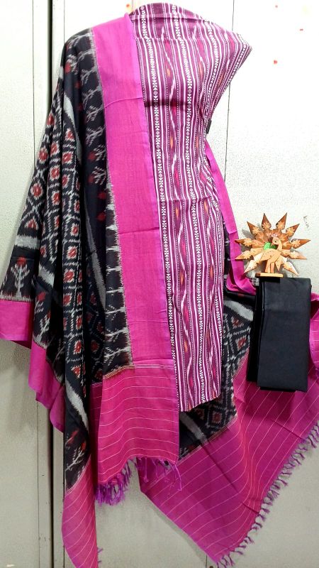 Double Ikkat Pochampally Handloom Cotton Ethnic Dress Material - VHD0024