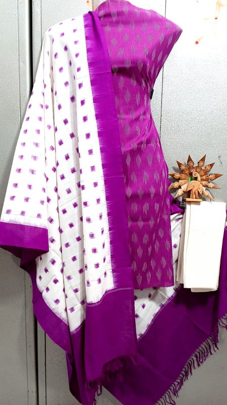 Double Ikkat Pochampally Handloom Cotton Ethnic Dress Material - VHD0025