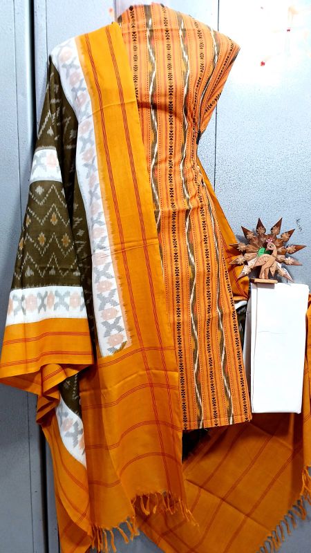 Double Ikkat Pochampally Handloom Cotton Ethnic Dress Material - VHD0026