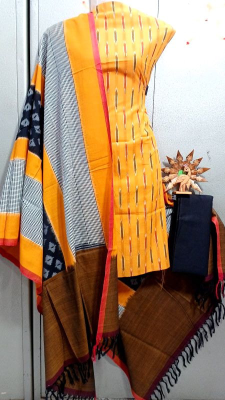 Double Ikkat Pochampally Handloom Cotton Ethnic Dress Material - VHD0027