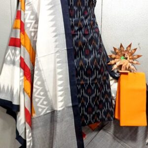 Double Ikkat Pochampally Handloom Cotton Ethnic Dress Material - VHD0028