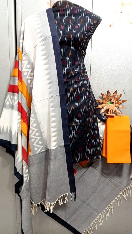 Double Ikkat Pochampally Handloom Cotton Ethnic Dress Material - VHD0028