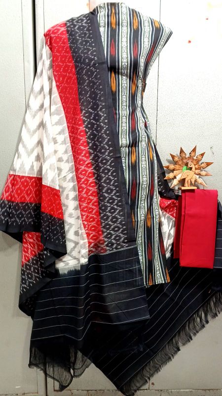 Double Ikkat Pochampally Handloom Cotton Ethnic Dress Material - VHD0029