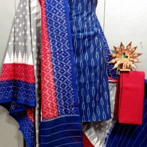 Double Ikkat Pochampally Handloom Cotton Ethnic Dress Material - VHD003