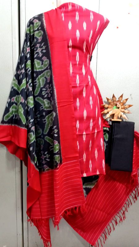 Double Ikkat Pochampally Handloom Cotton Ethnic Dress Material - VHD0032