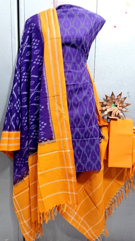 Double Ikkat Pochampally Handloom Cotton Ethnic Dress Material - VHD0033